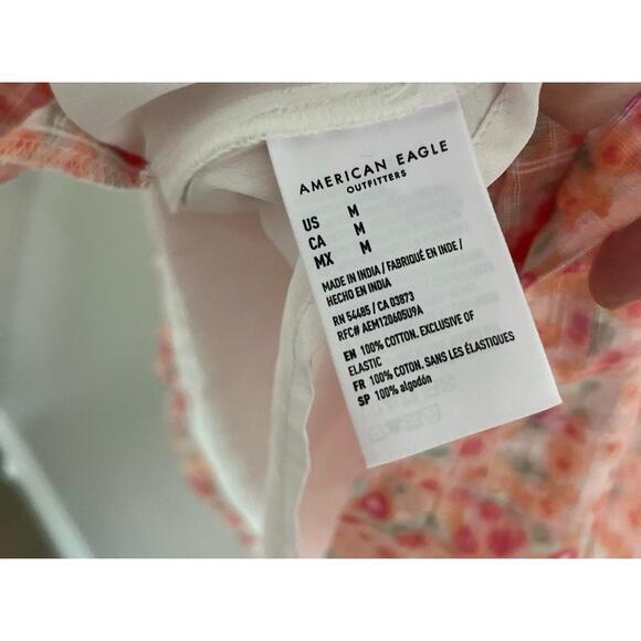 American Eagle Dress Medium Pink Floral Babydoll Puff Sleeve‎ CottageCore - Picture 7 of 8